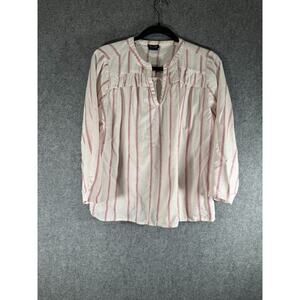 Splendid Blouse Women Medium Long Sleeve V Neck Striped Boho Peasant linen Relax
